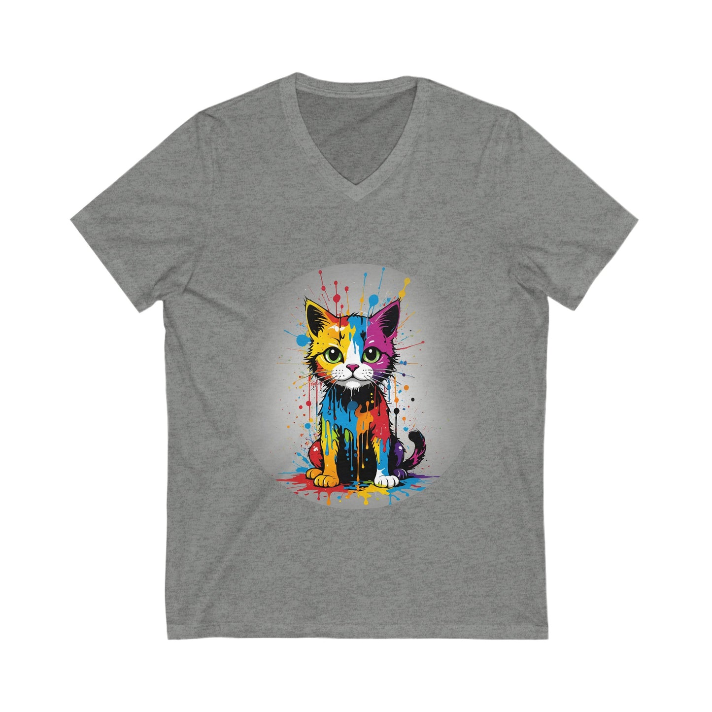 Colorful Kitty - Unisex Jersey Short Sleeve V-Neck T-Shirt