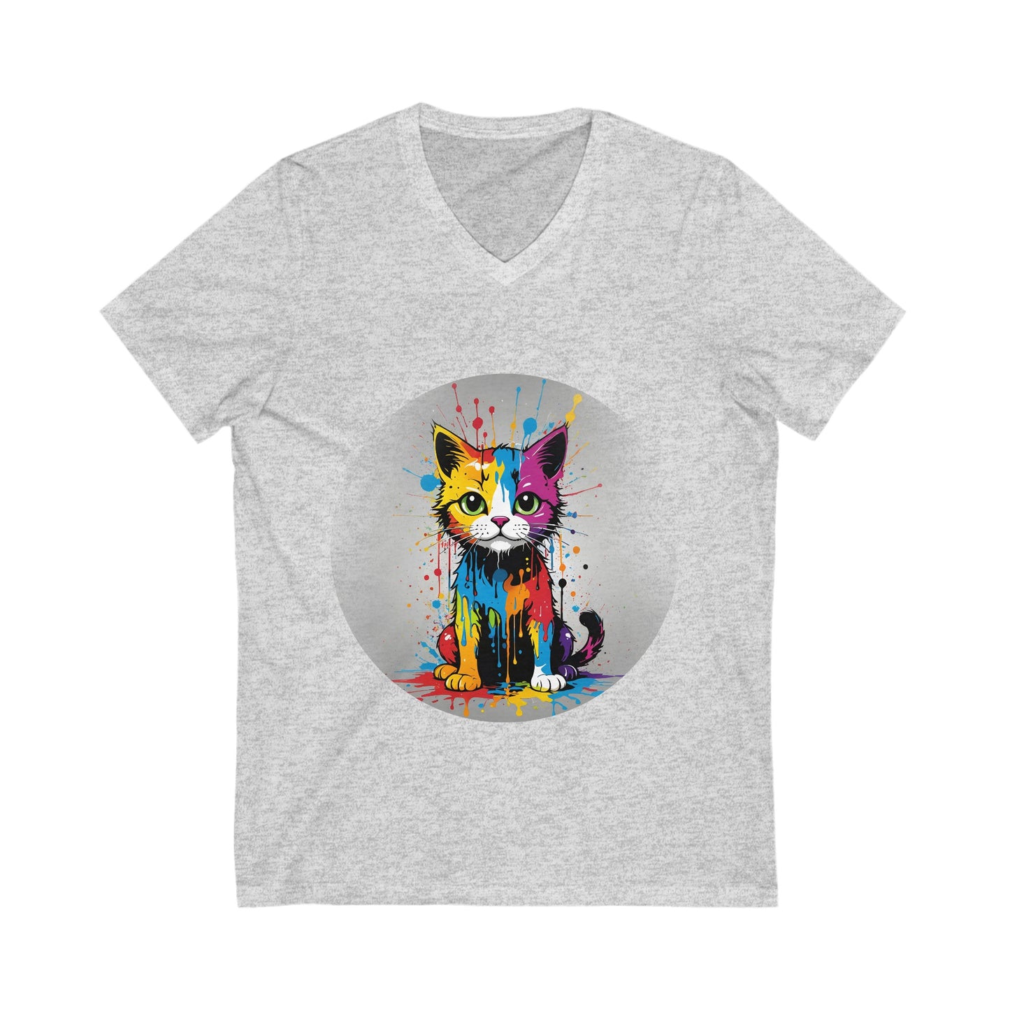 Colorful Kitty - Unisex Jersey Short Sleeve V-Neck T-Shirt