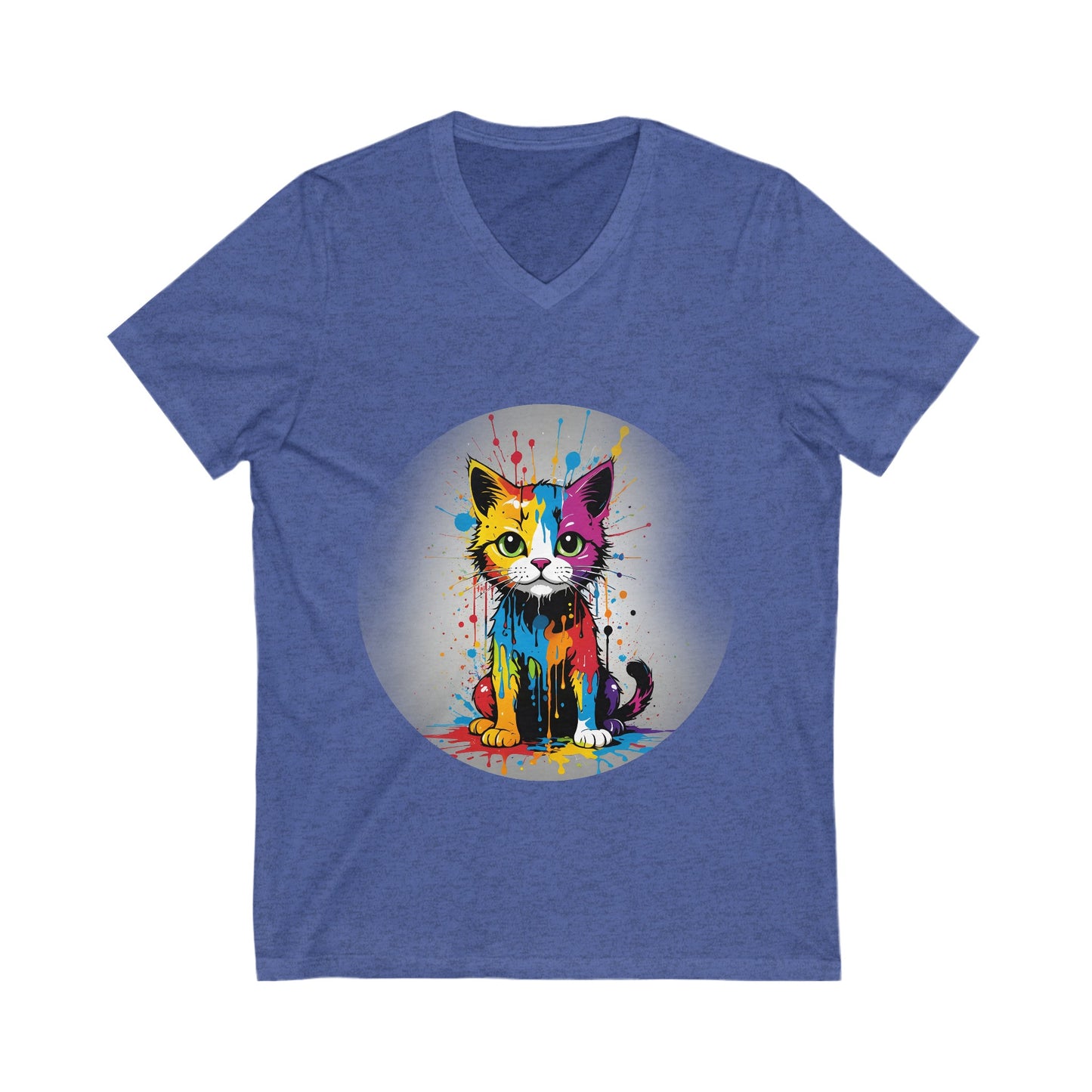 Colorful Kitty - Unisex Jersey Short Sleeve V-Neck T-Shirt