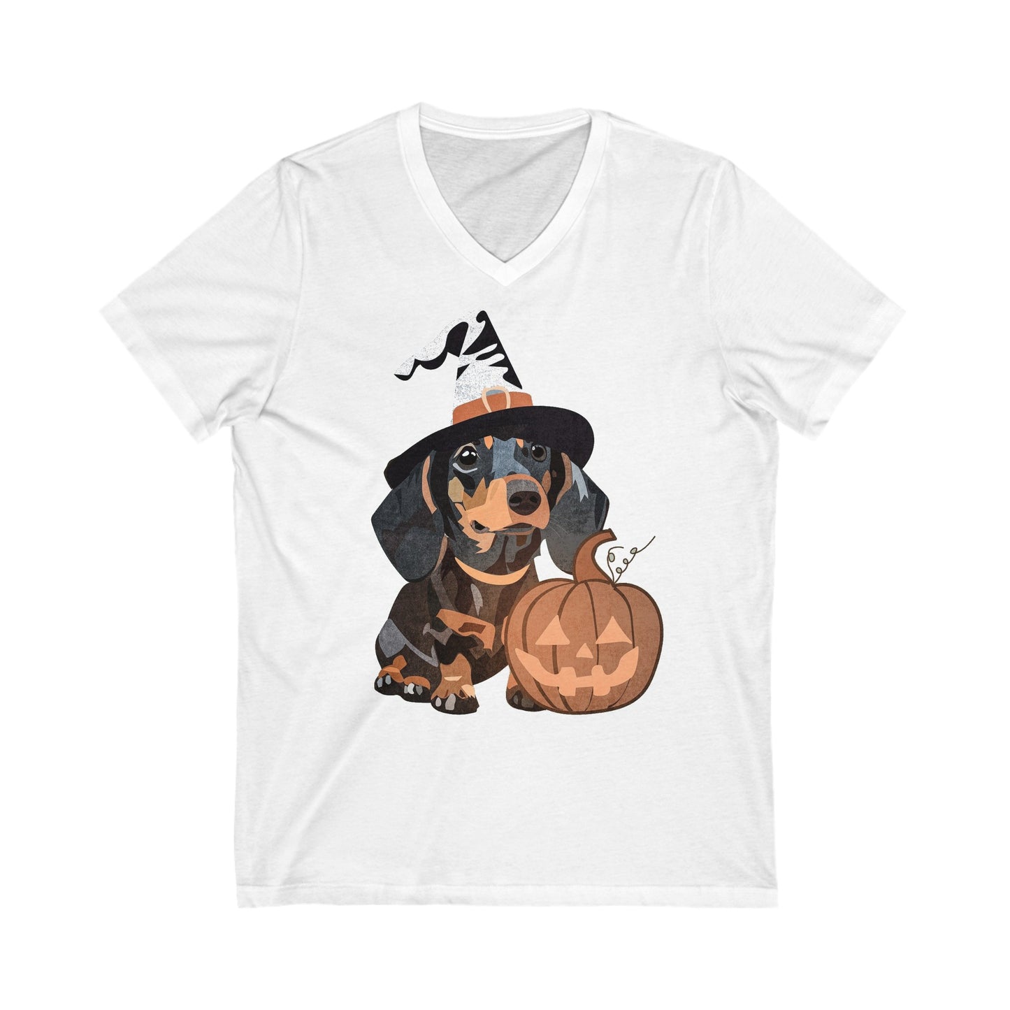 Dog and Pumpkin - Unisex Jersey Short Sleeve V-Neck T-shirts - Halloween