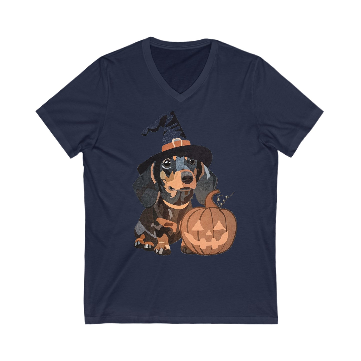 Dog and Pumpkin - Unisex Jersey Short Sleeve V-Neck T-shirts - Halloween