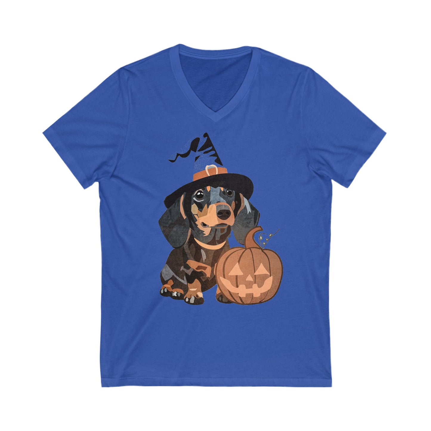 Dog and Pumpkin - Unisex Jersey Short Sleeve V-Neck T-shirts - Halloween