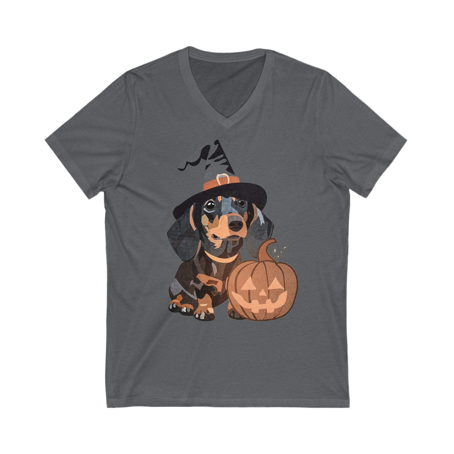 Dog and Pumpkin - Unisex Jersey Short Sleeve V-Neck T-shirts - Halloween