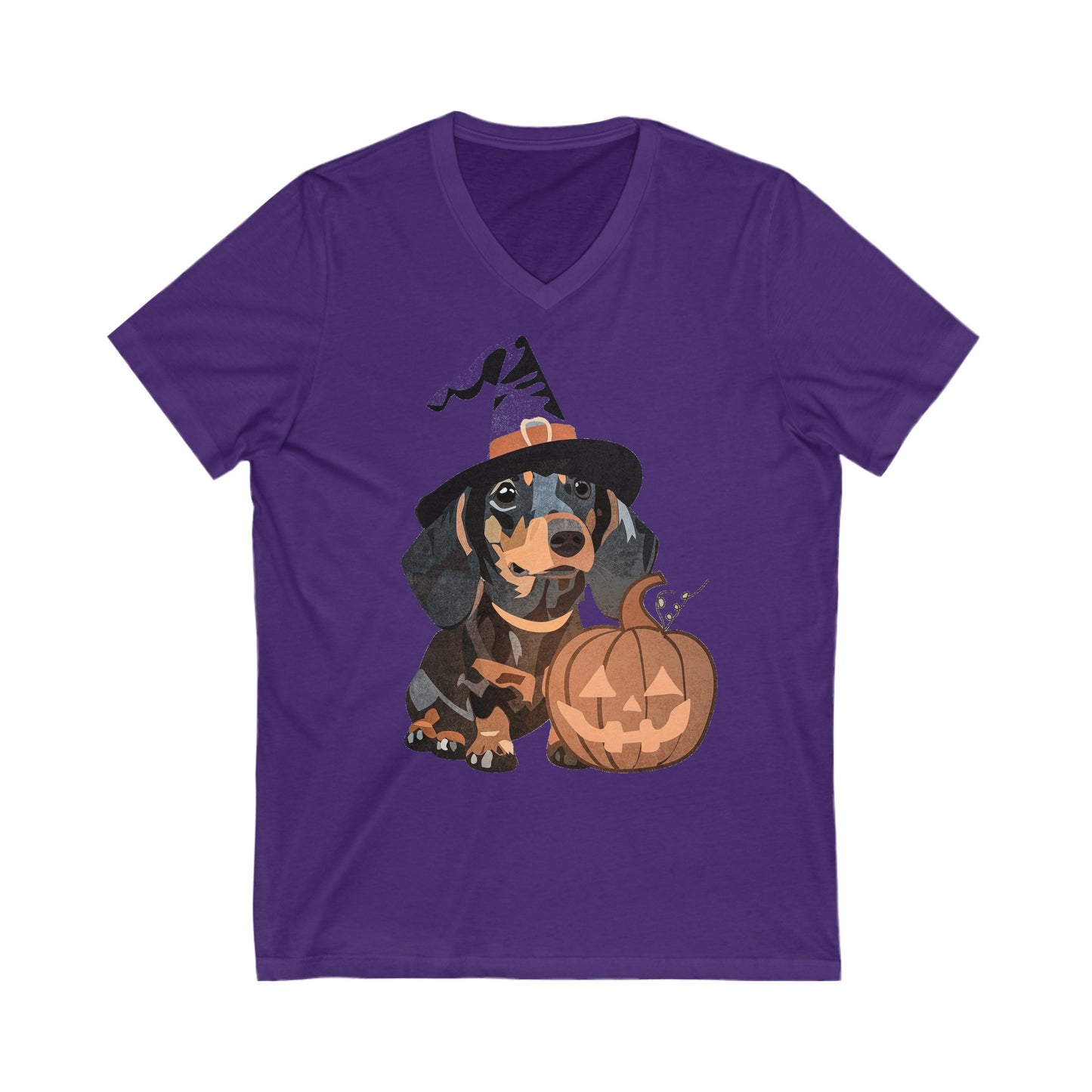 Dog and Pumpkin - Unisex Jersey Short Sleeve V-Neck T-shirts - Halloween