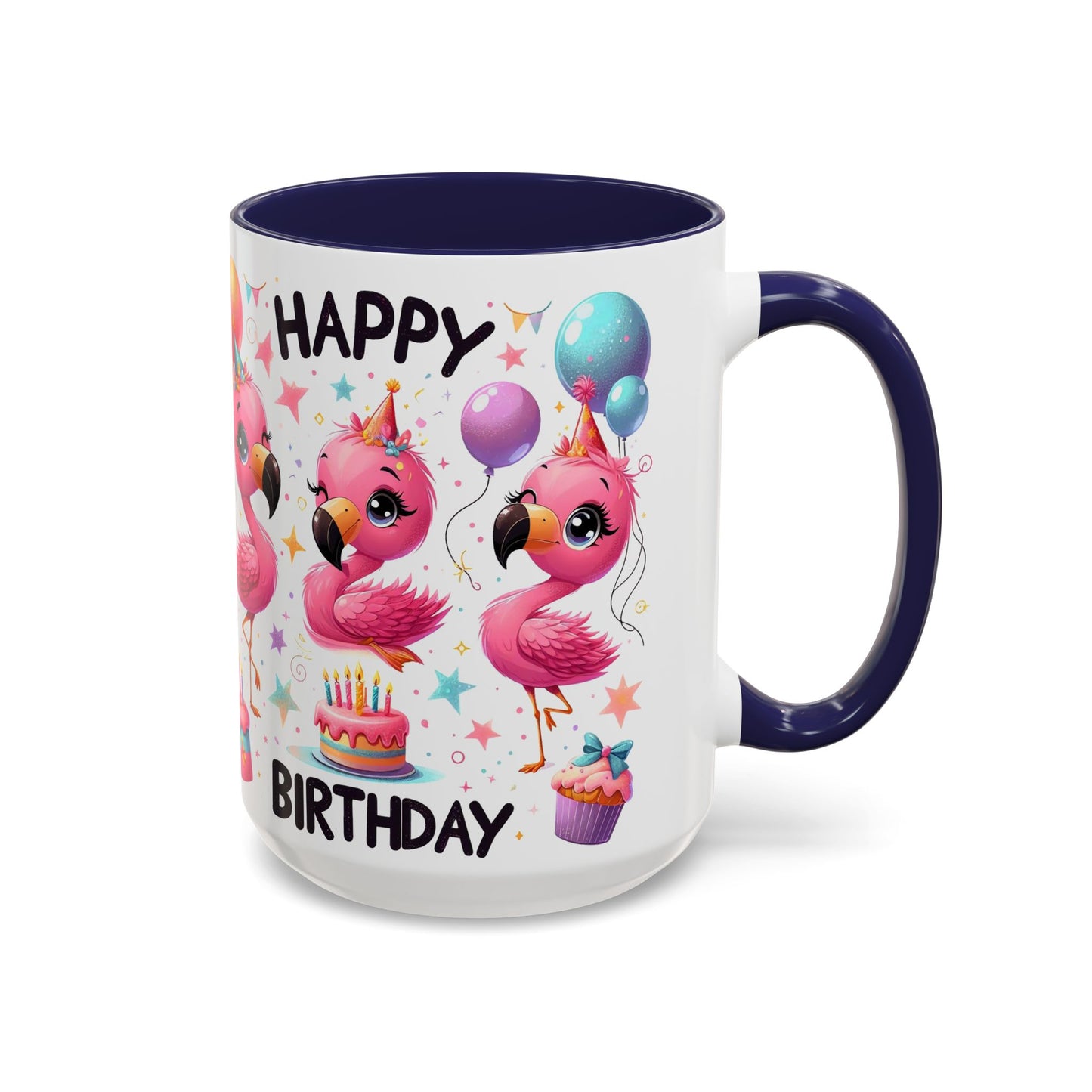 Happy Flamingo Birthday - Accent Coffee Mug (11, 15oz)