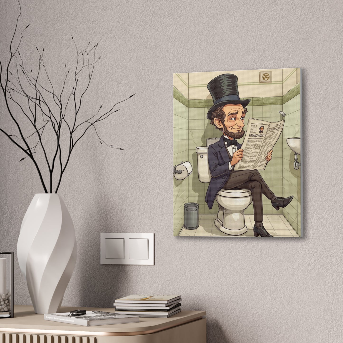 Abe on the Stool - Canvas Stretched, 0.75" - Wall Art 2026 - Bathroom Humor