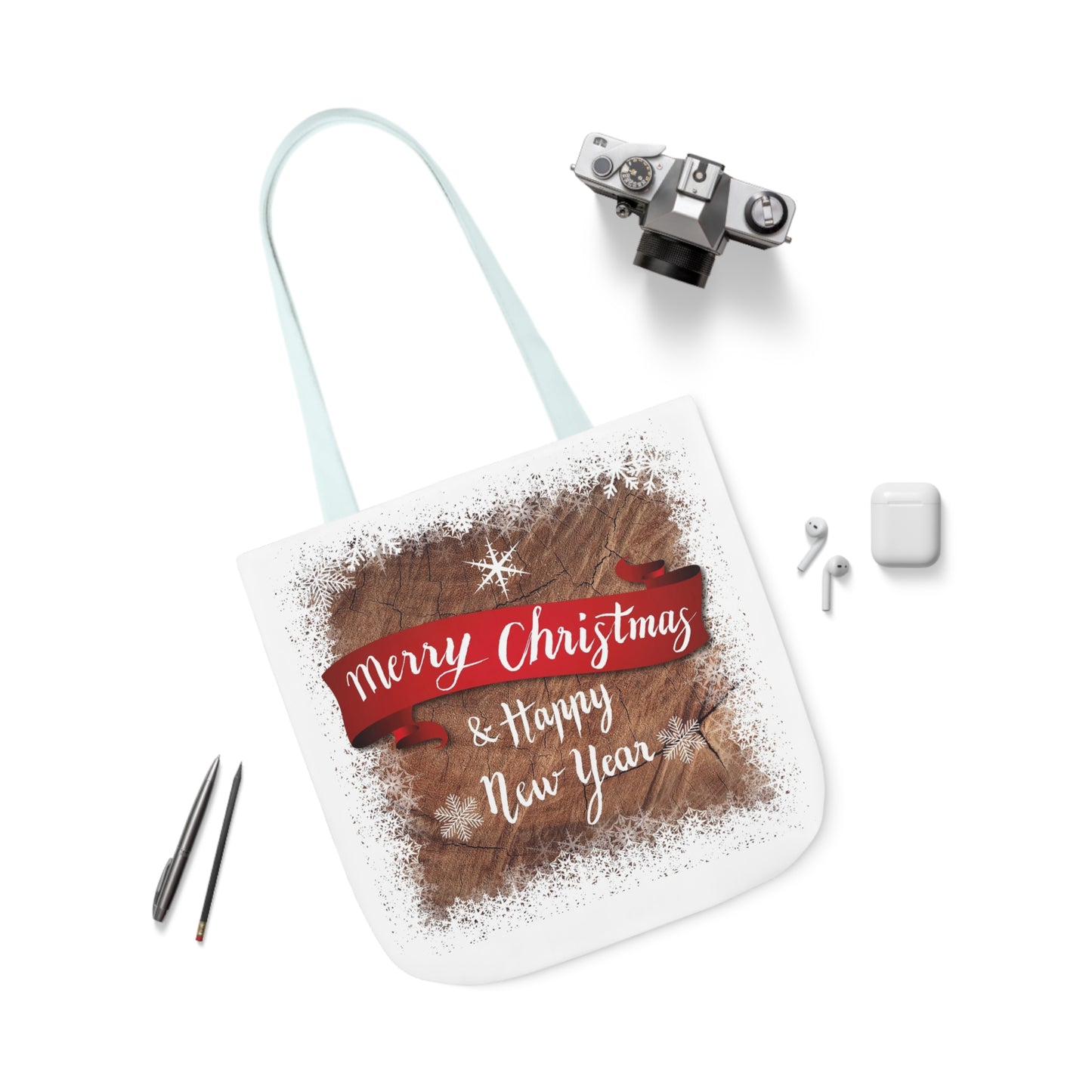 Merry Christmas -Canvas Tote Bag, 5-Color Straps - Christmas