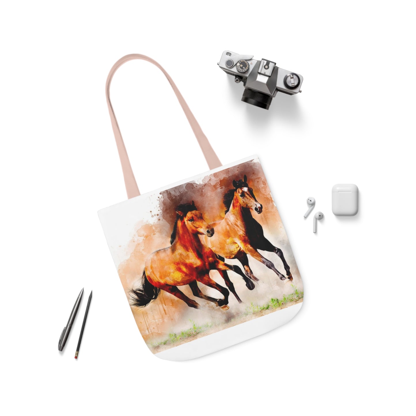 Horses - Canvas Tote Bag, 5-Color Straps