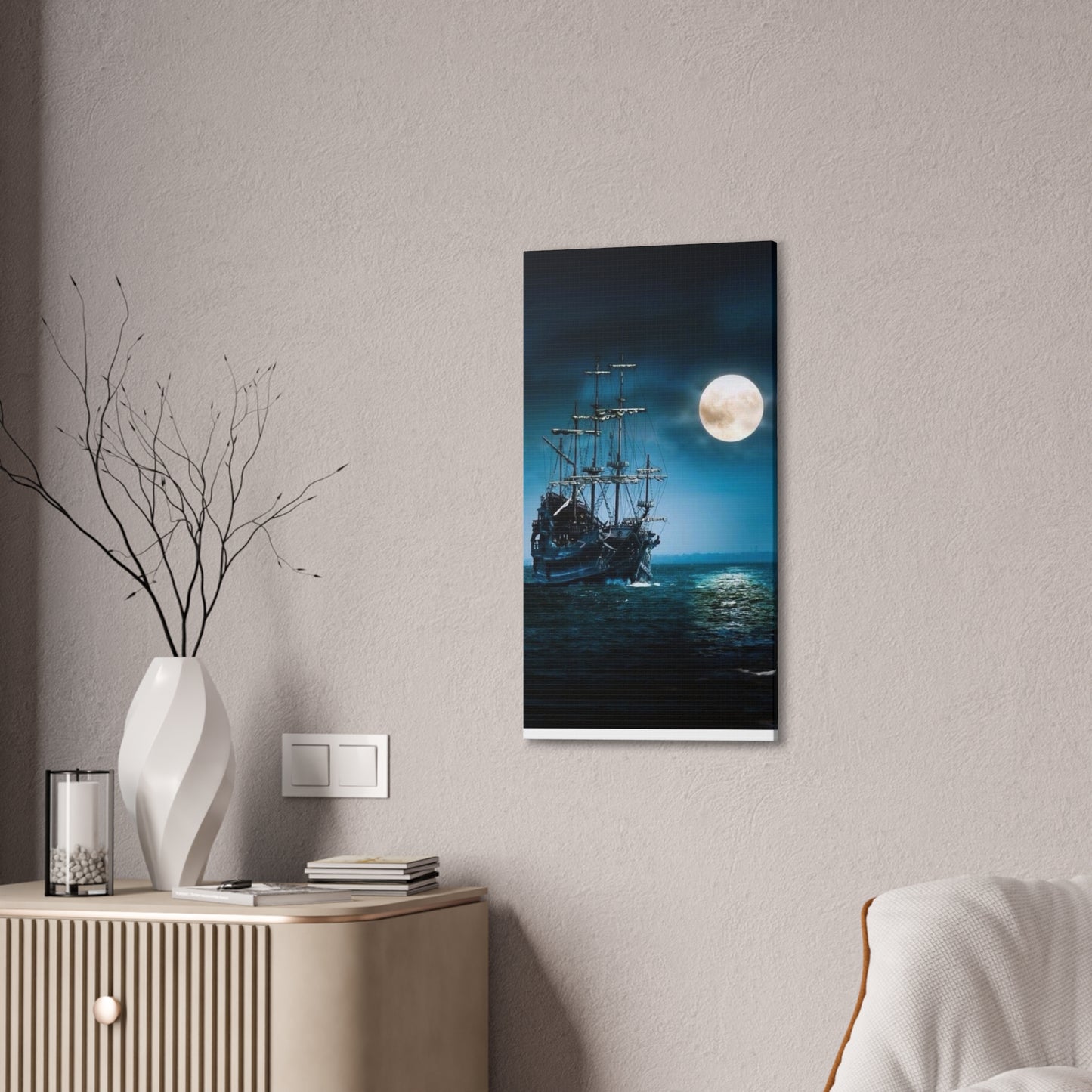 At Sea by Moonlight - Canvas Stretched, 0.75"