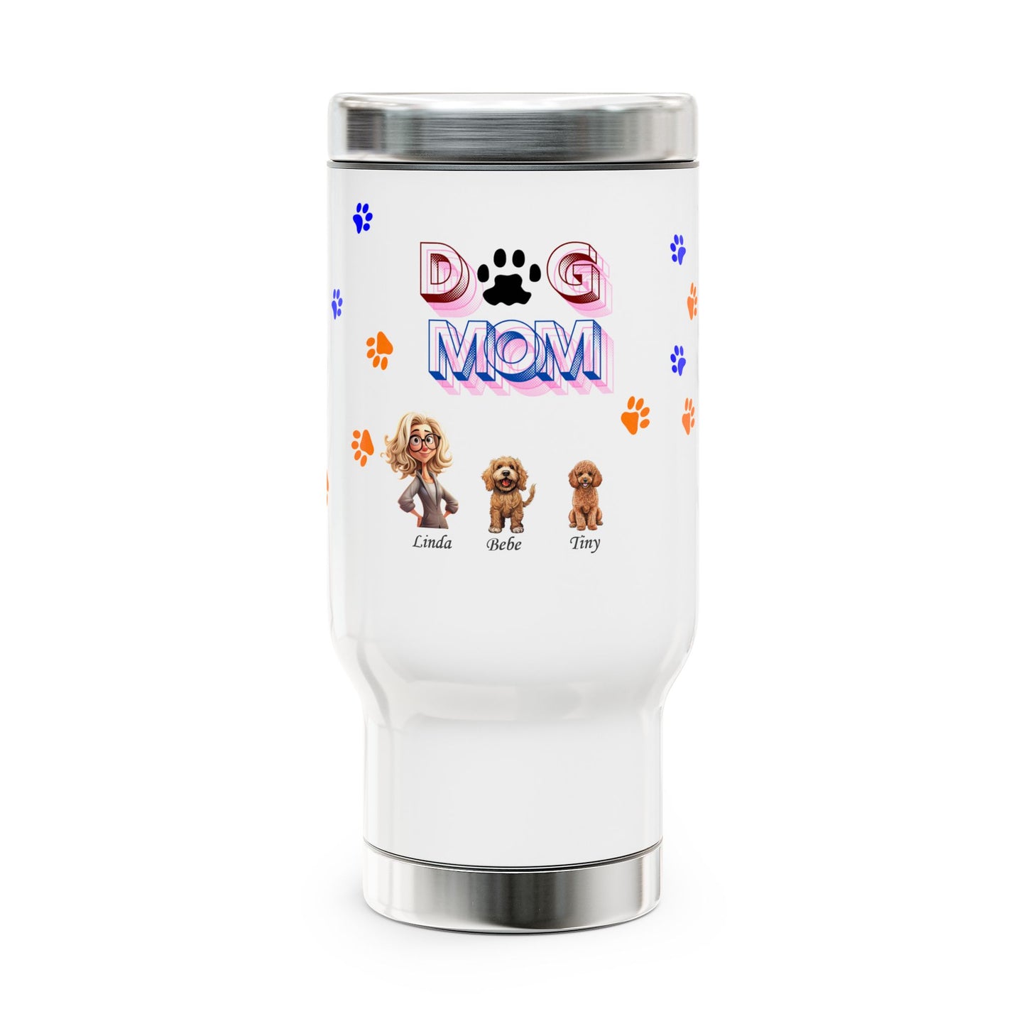 Dog Mom - Personalized - Stainless Steel Travel Mug with Handle, 14oz - Mother's Day - Mugs and Tumblers