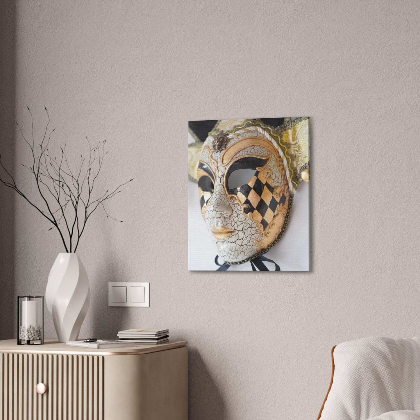 Gold and Silver Mask - Canvas Stretched, 0.75"