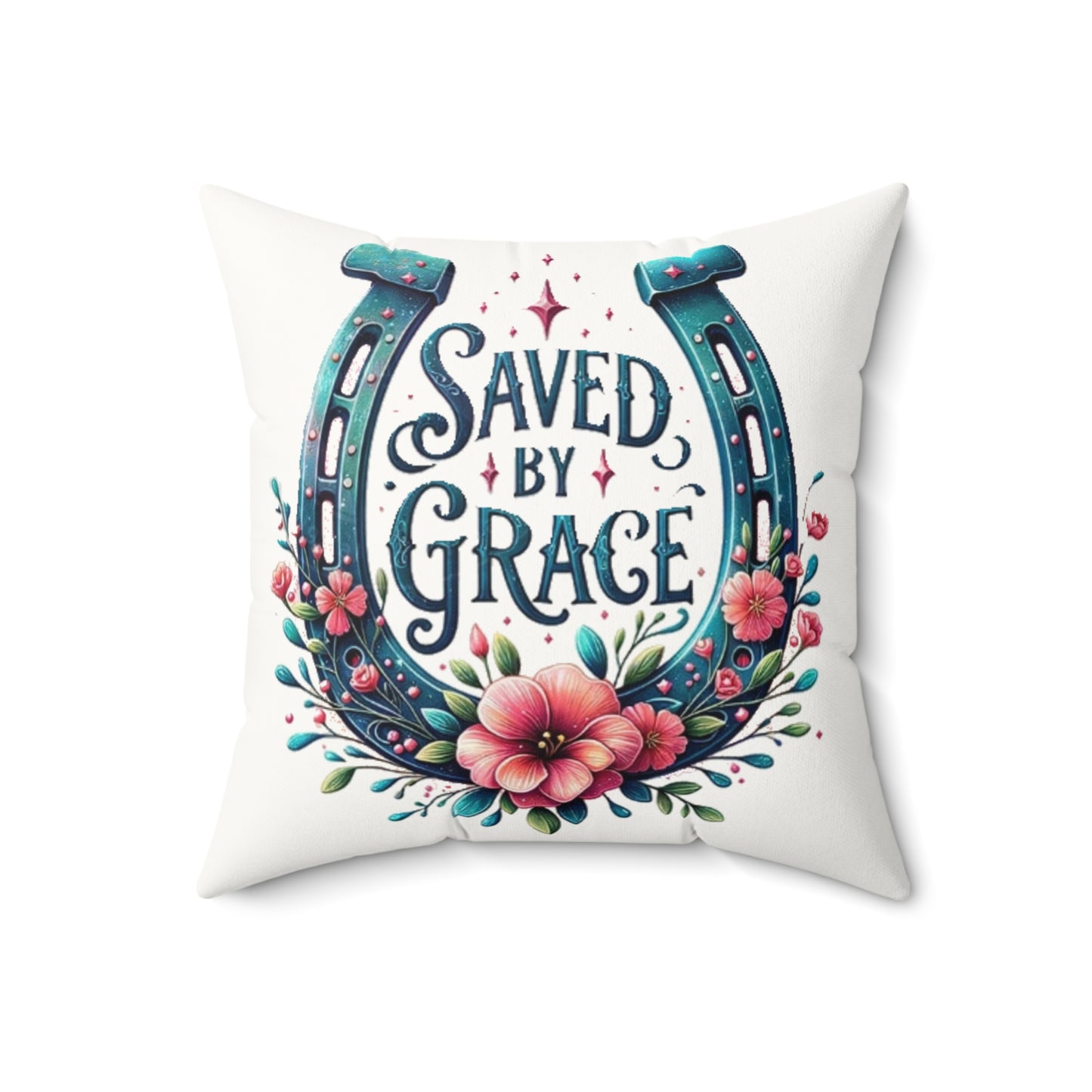 Saved By Grace - Faux Suede Square Pillow - Easter - Mother's Day - Father's Day