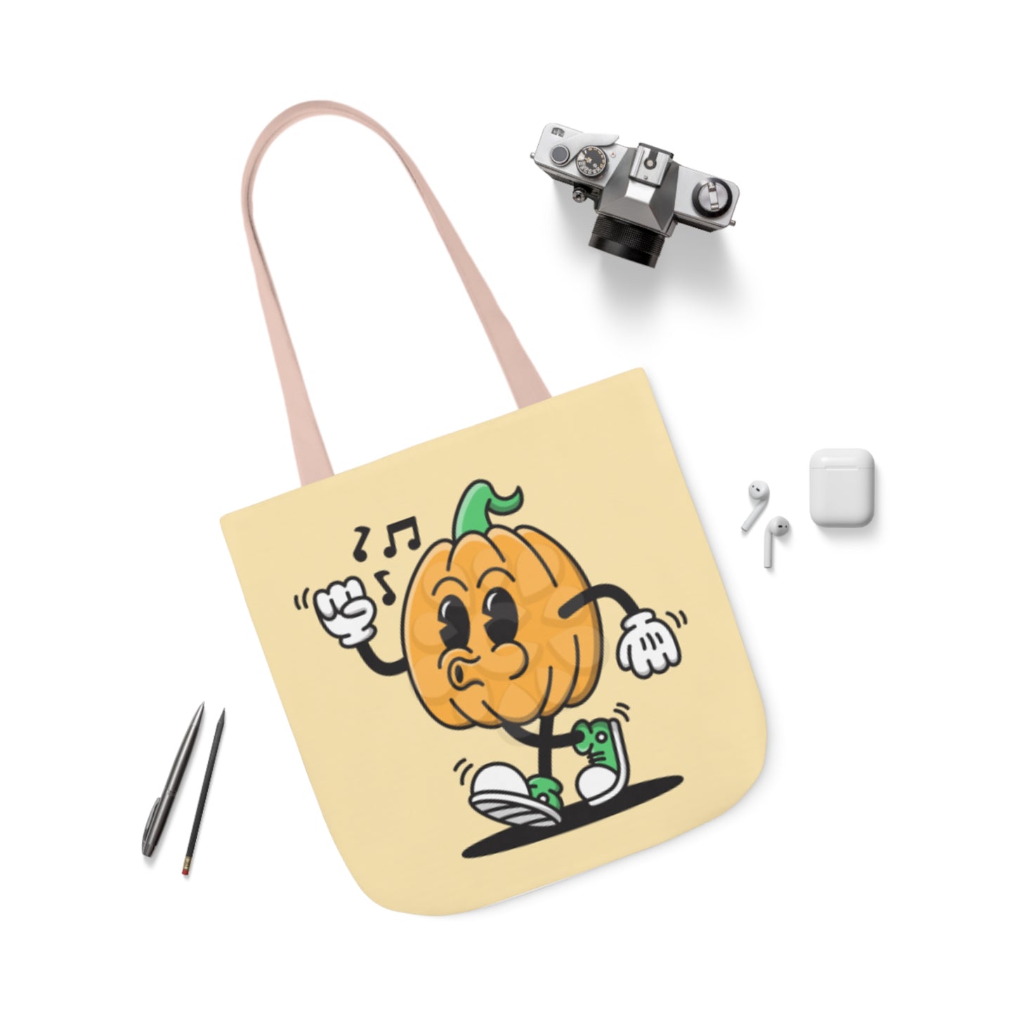 Happy Pumpkin - Canvas Tote Bag, 5-Color Straps - Halloween