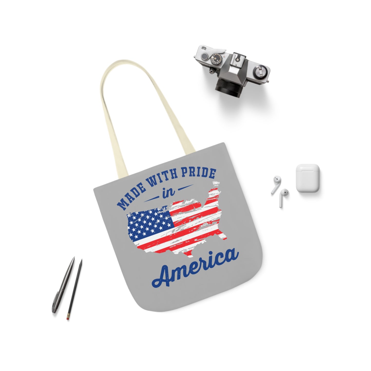 Made with Pride - Canvas Tote Bag, 5-Color Straps - Patriotic