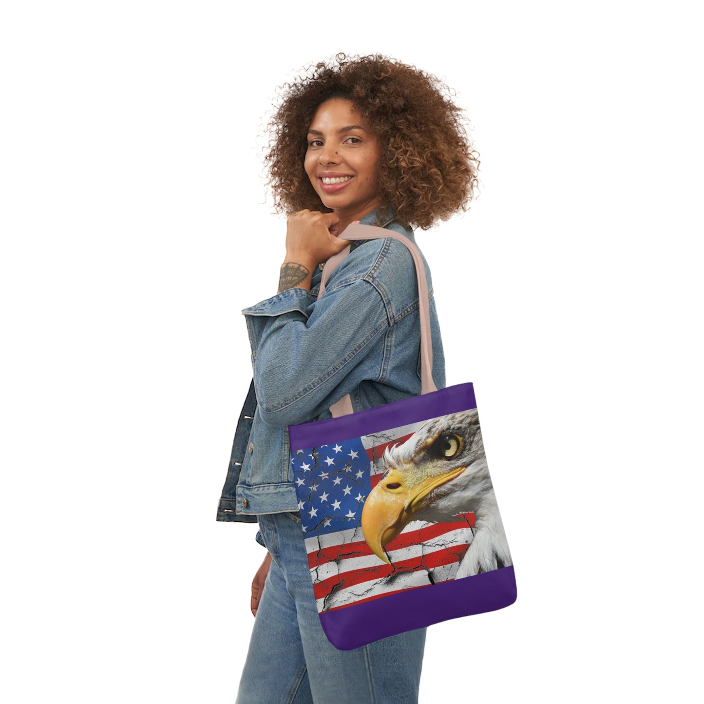 American Eagle - Canvas Tote Bag, 5-Color Straps - Patriotic