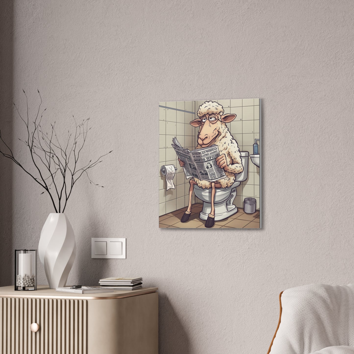Sheep in the John - Canvas Stretched, 0.75" - Wall Art 2026 - Bathroom Humor