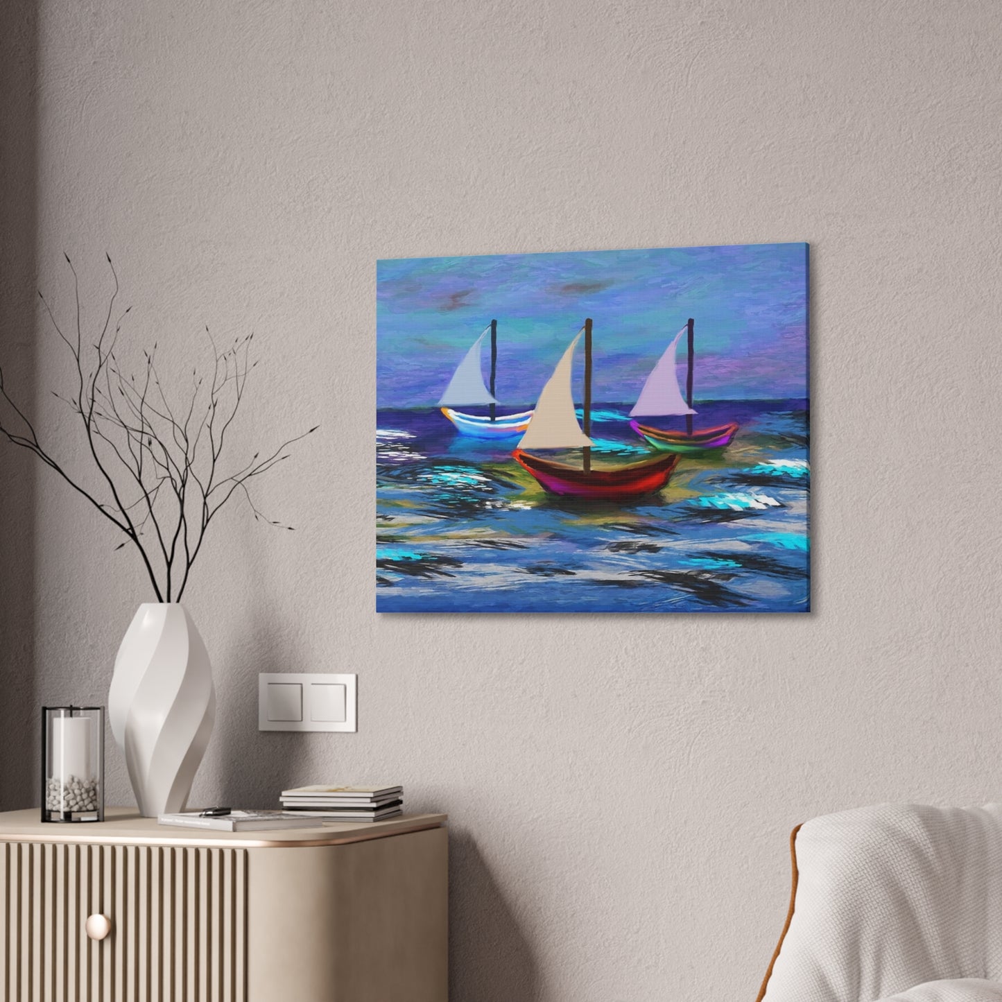 Sail Boats - Pastel _ Canvas Stretched, 0.75"