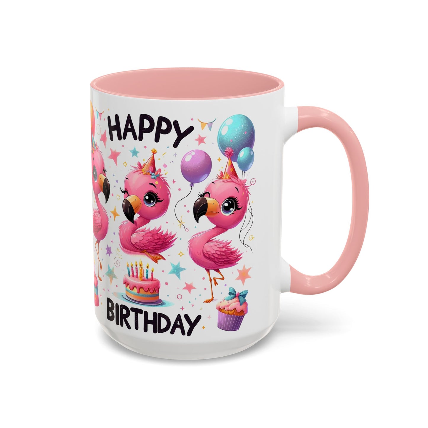 Happy Flamingo Birthday - Accent Coffee Mug (11, 15oz)