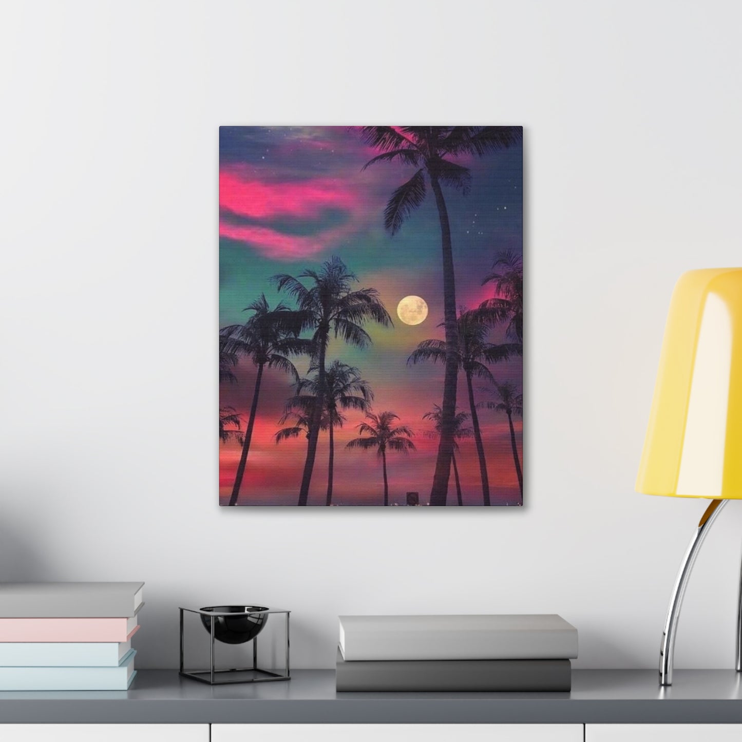 Moon Rise Palms - Canvas Stretched, 0.75"