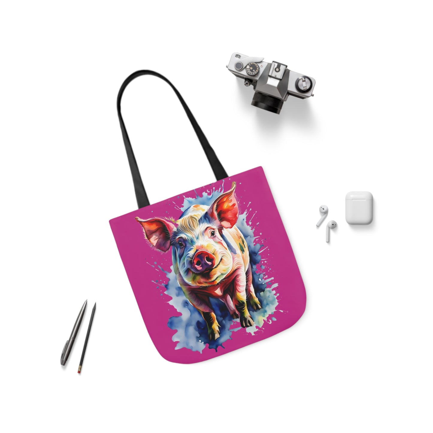 Arnold the Pig - Canvas Tote Bag, 5-Color Straps