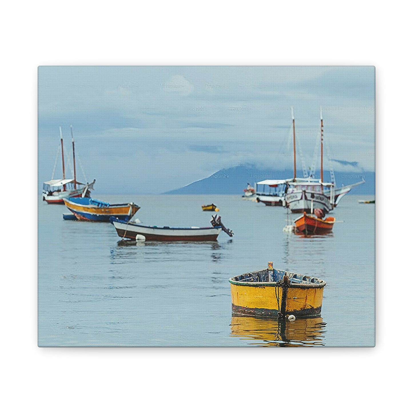 Boats in Harbor _ Canvas Stretched, 0.75"