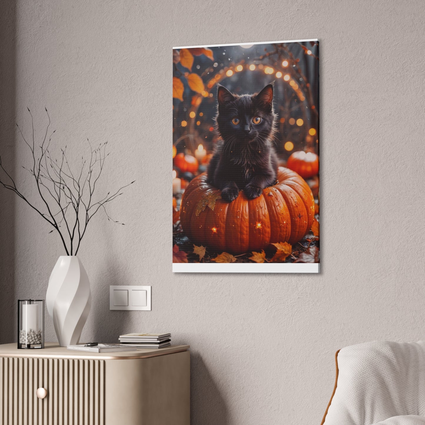 Kitty in Pumkin - Canvas Stretched, 0.75" - Halloween