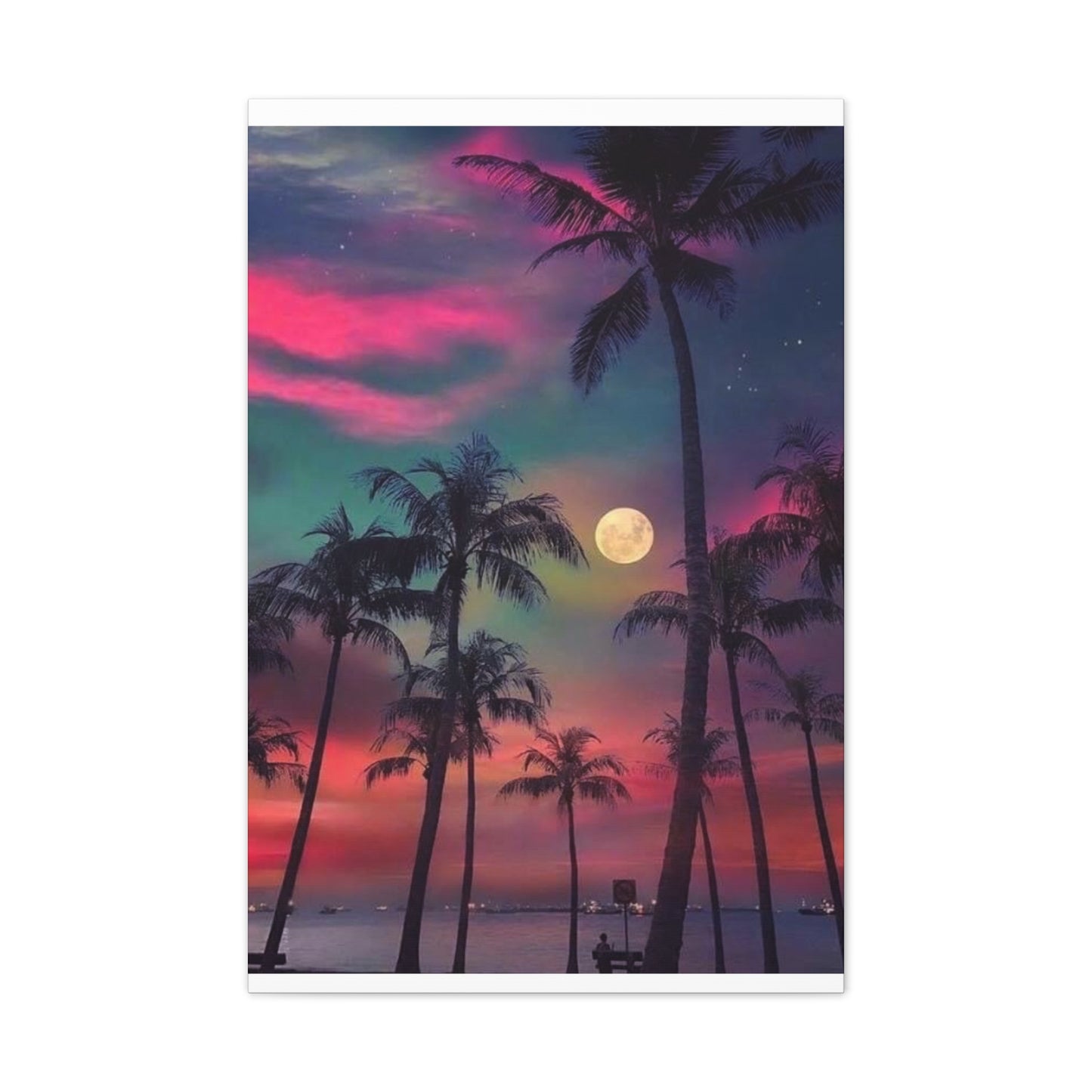 Moon Rise Palms - Canvas Stretched, 0.75"