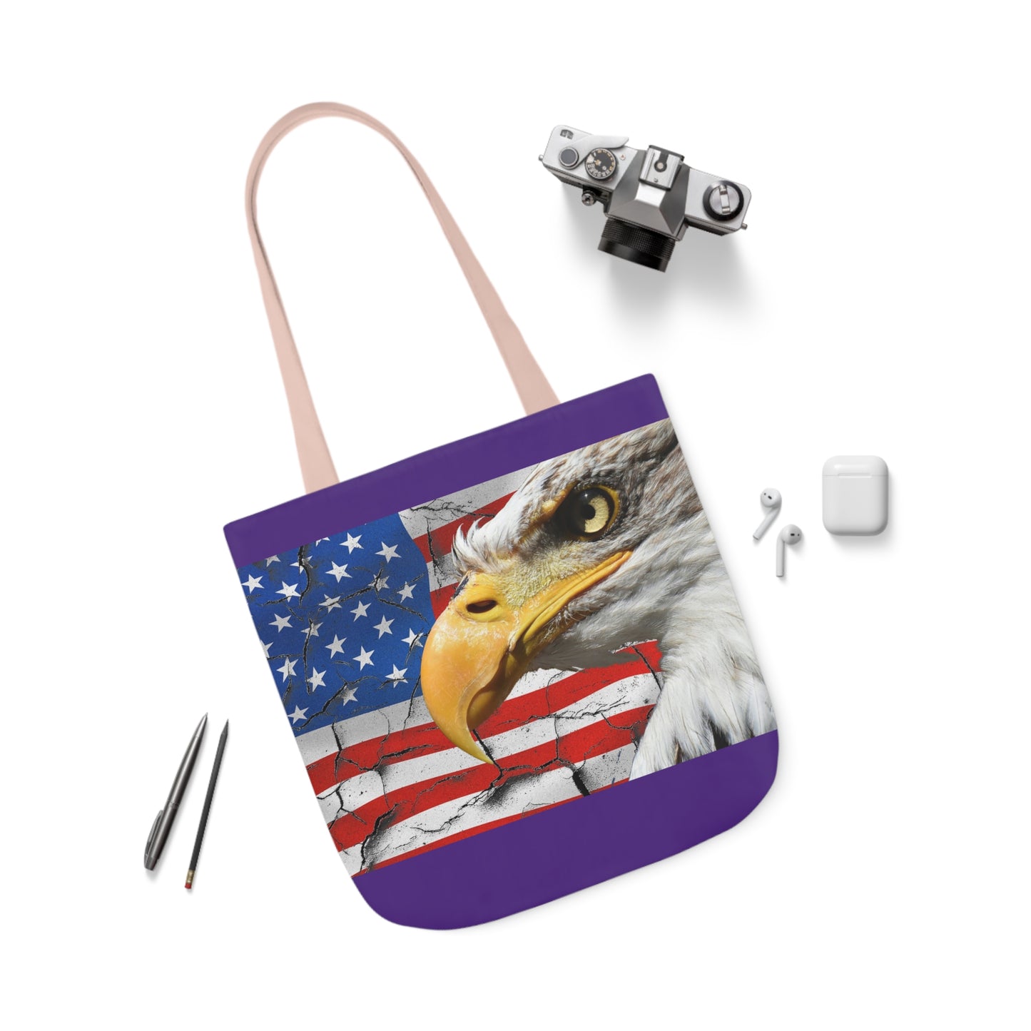 American Eagle - Canvas Tote Bag, 5-Color Straps - Patriotic