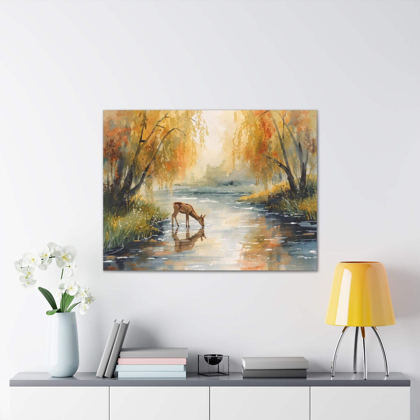 Deer Drinking - Canvas Stretched, 0.75" -  2026 Wall Art - Scenes