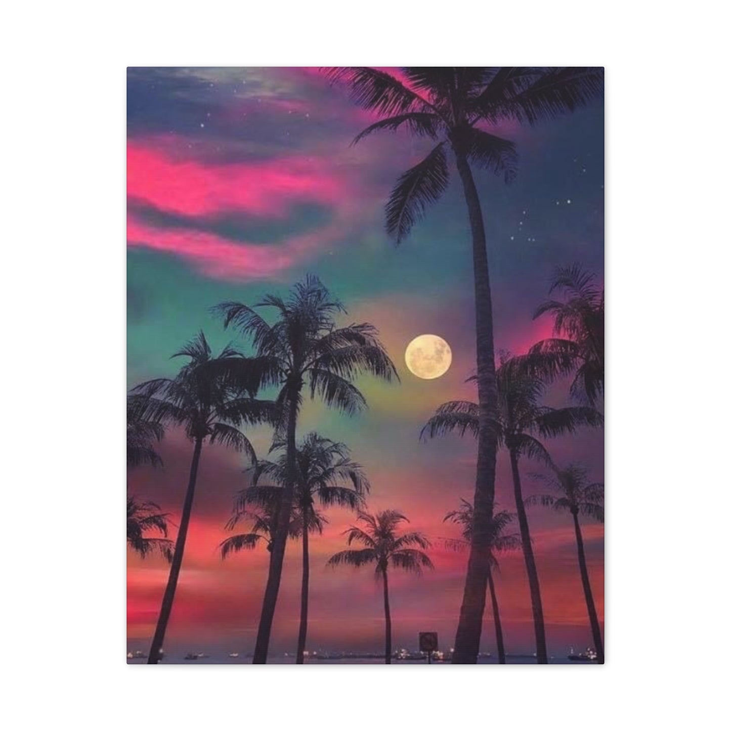 Moon Rise Palms - Canvas Stretched, 0.75"