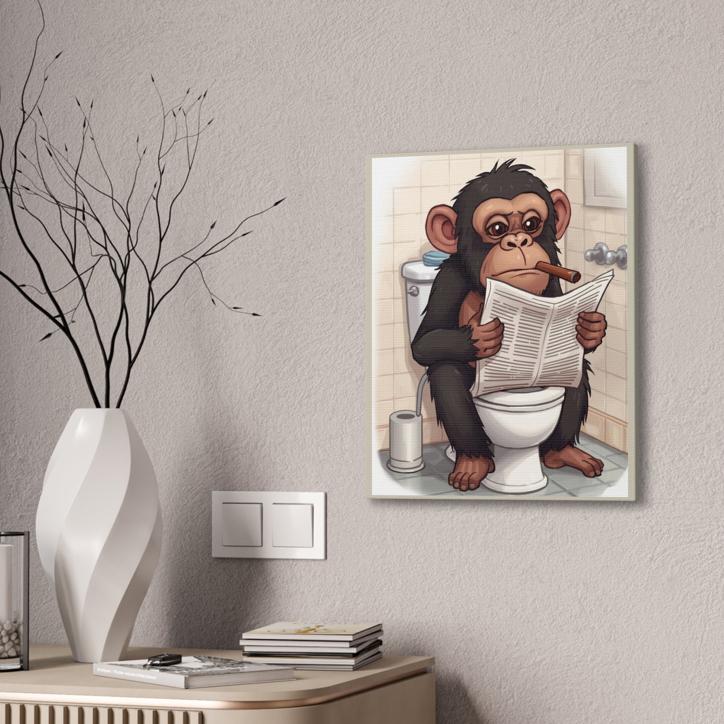 Chimp on the pot - Canvas Stretched, 0.75" - Wall Art 2026 - Bathroom Humor