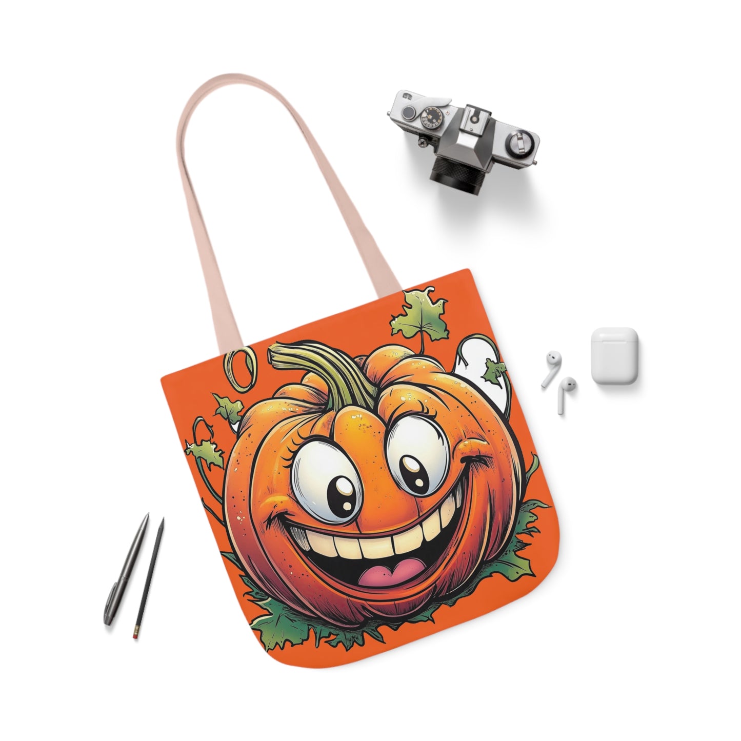 Happy Pumpkin - Canvas Tote Bag, 5-Color Straps - Halloween