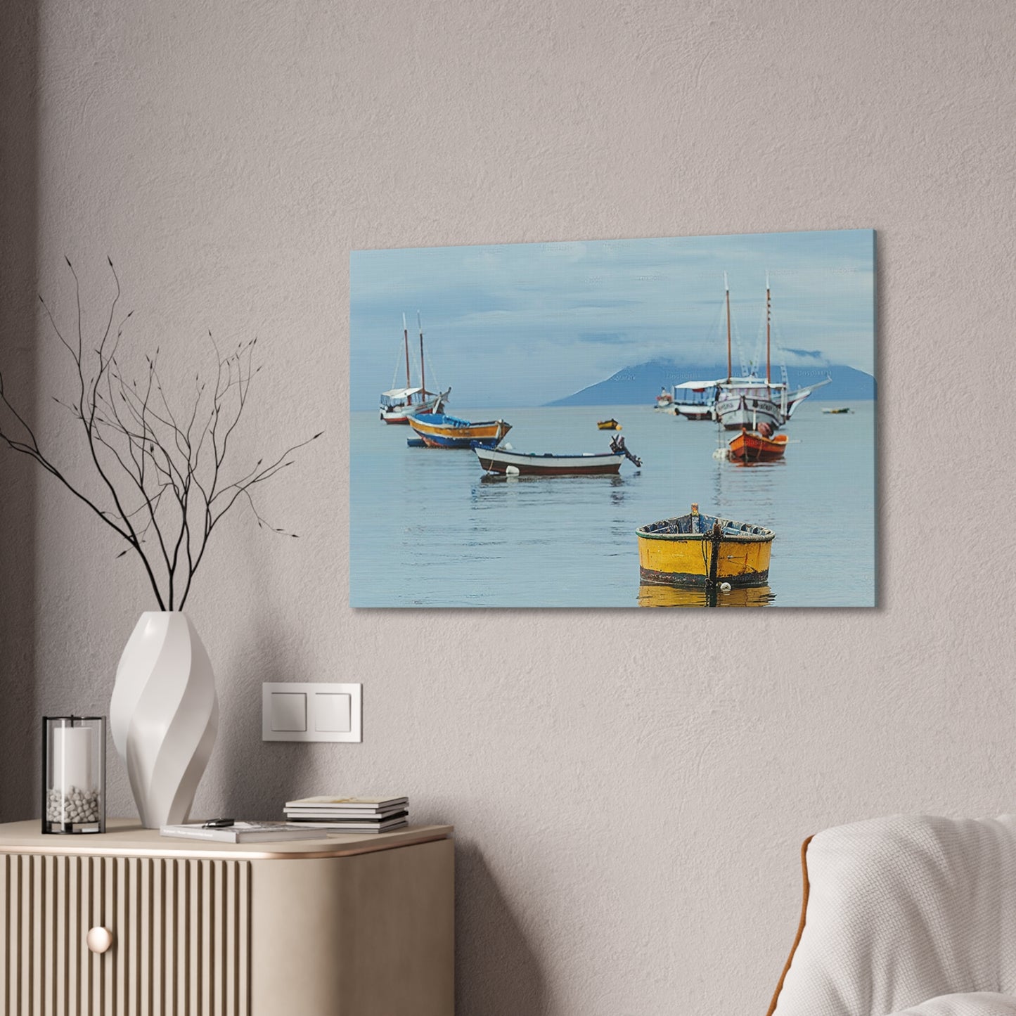 Boats in Harbor _ Canvas Stretched, 0.75"