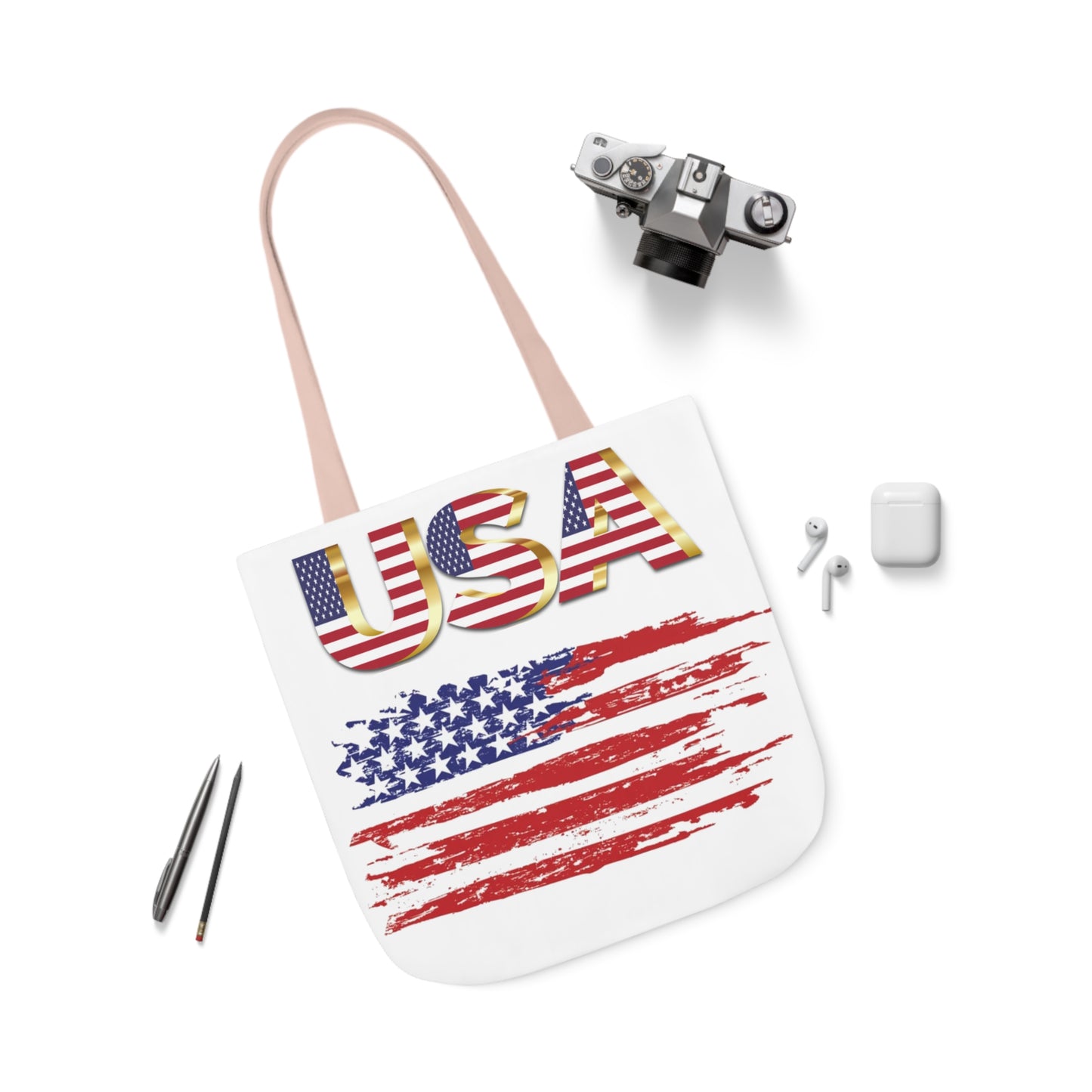 American - Canvas Tote Bag, 5-Color Straps - Patriotic