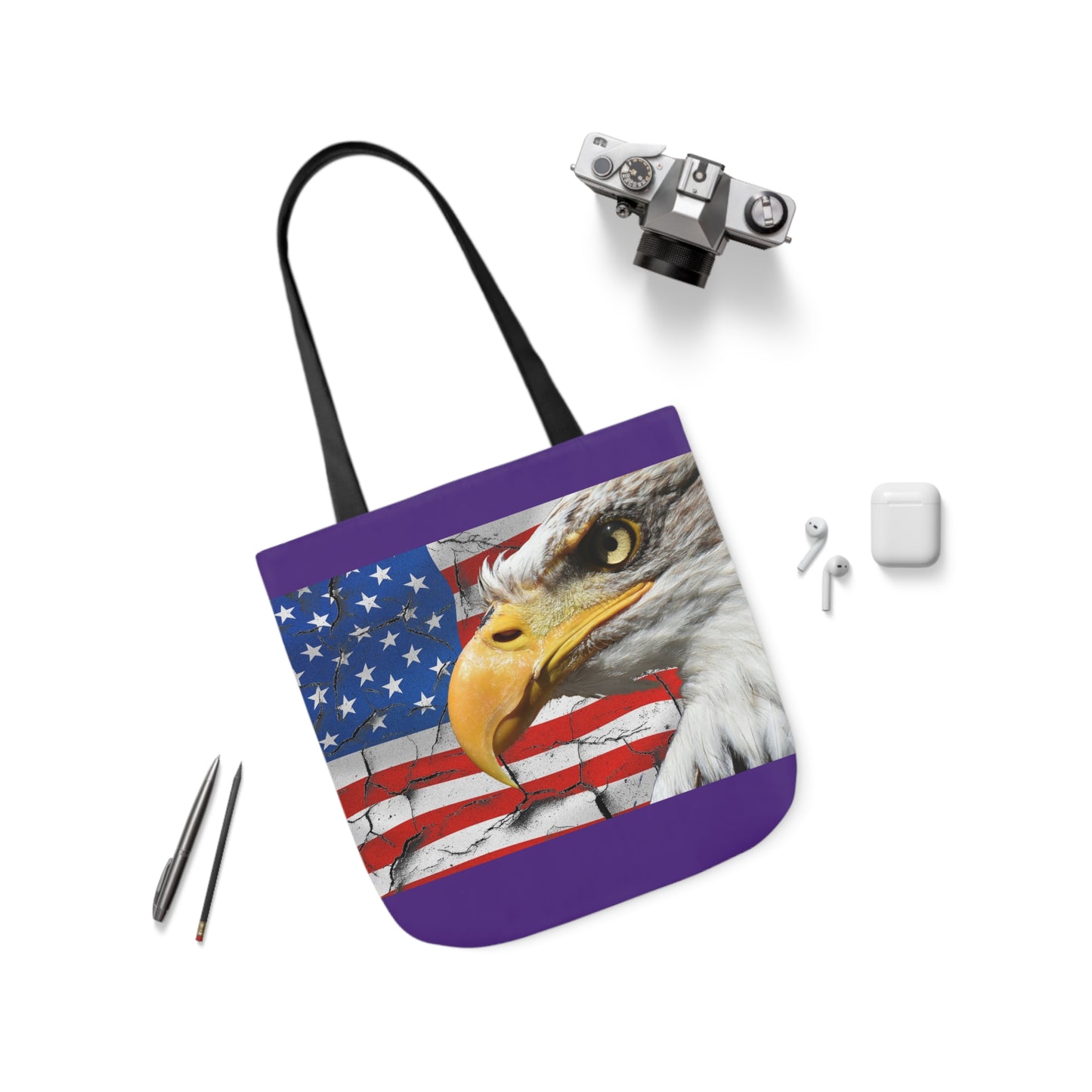 American Eagle - Canvas Tote Bag, 5-Color Straps - Patriotic