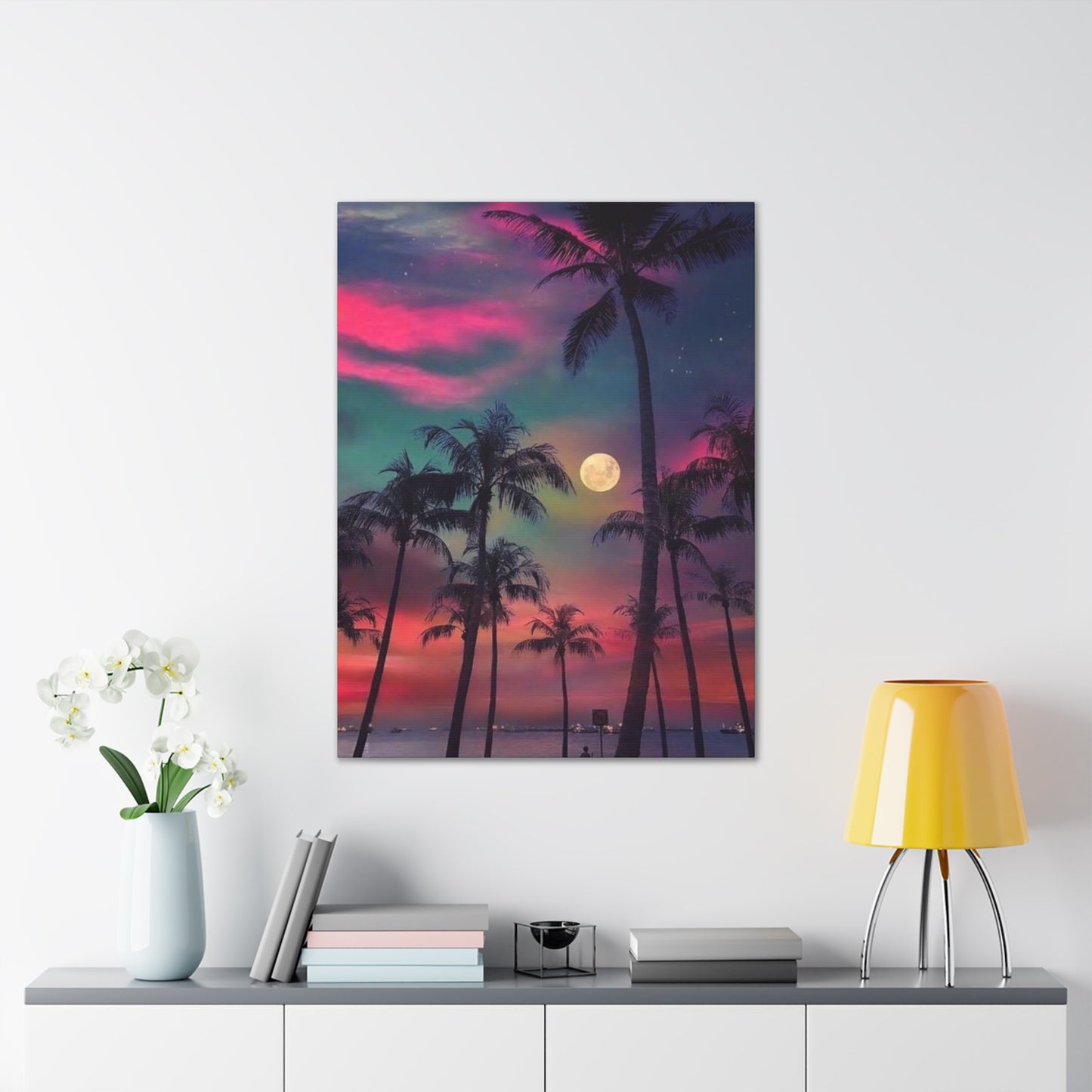 Moon Rise Palms - Canvas Stretched, 0.75"