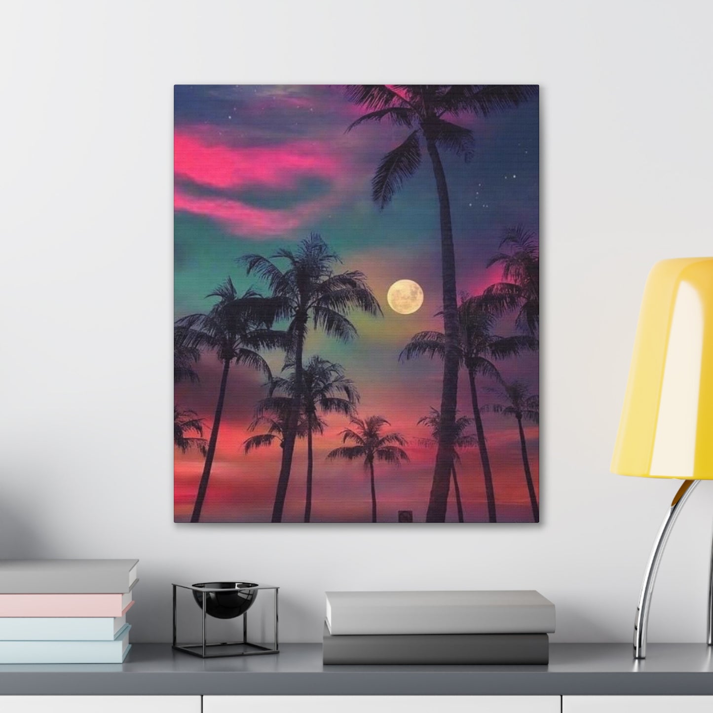 Moon Rise Palms - Canvas Stretched, 0.75"