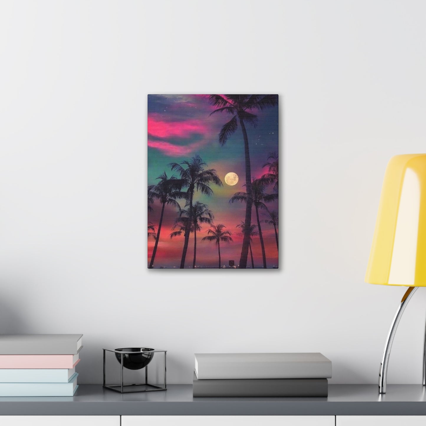 Moon Rise Palms - Canvas Stretched, 0.75"