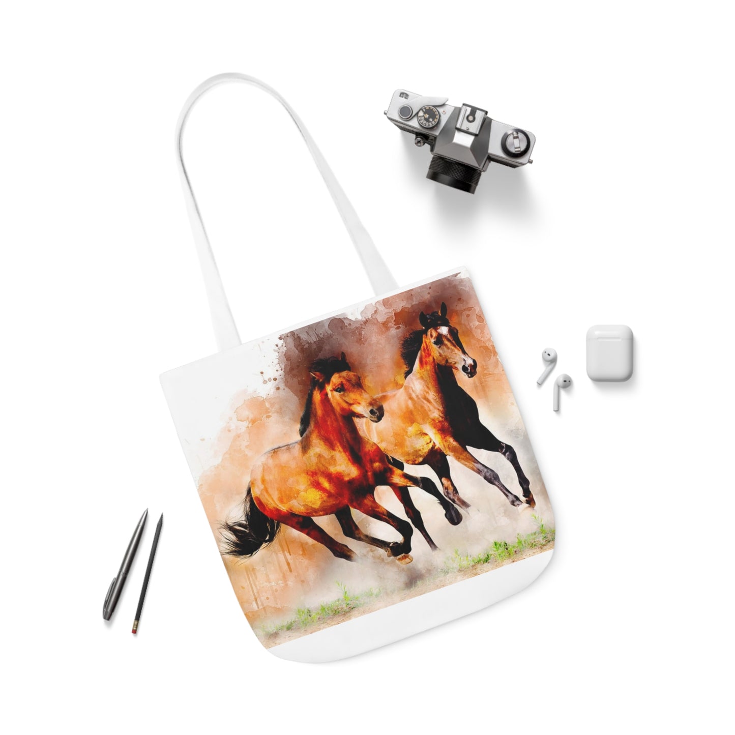 Horses - Canvas Tote Bag, 5-Color Straps