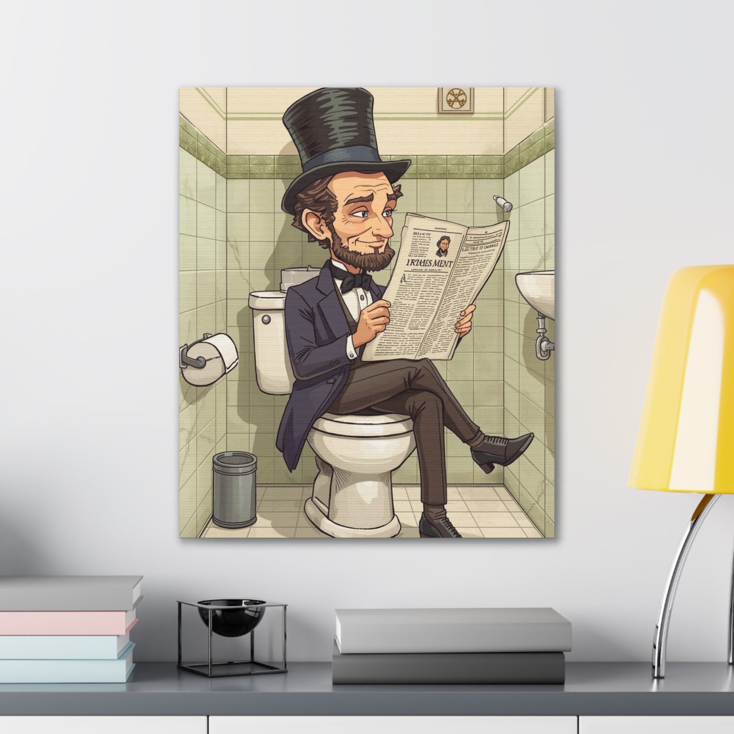 Abe on the Stool - Canvas Stretched, 0.75" - Wall Art 2026 - Bathroom Humor