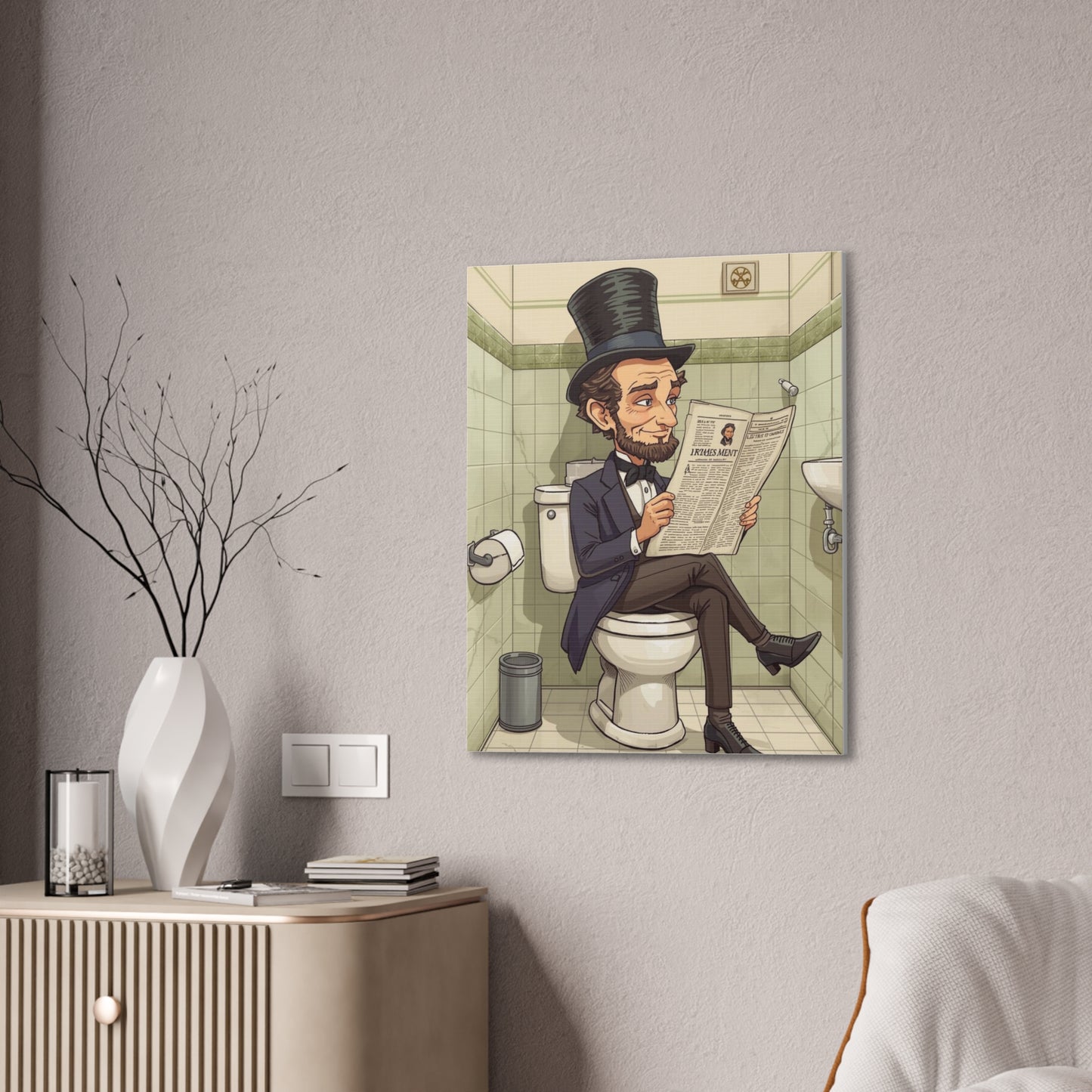 Abe on the Stool - Canvas Stretched, 0.75" - Wall Art 2026 - Bathroom Humor