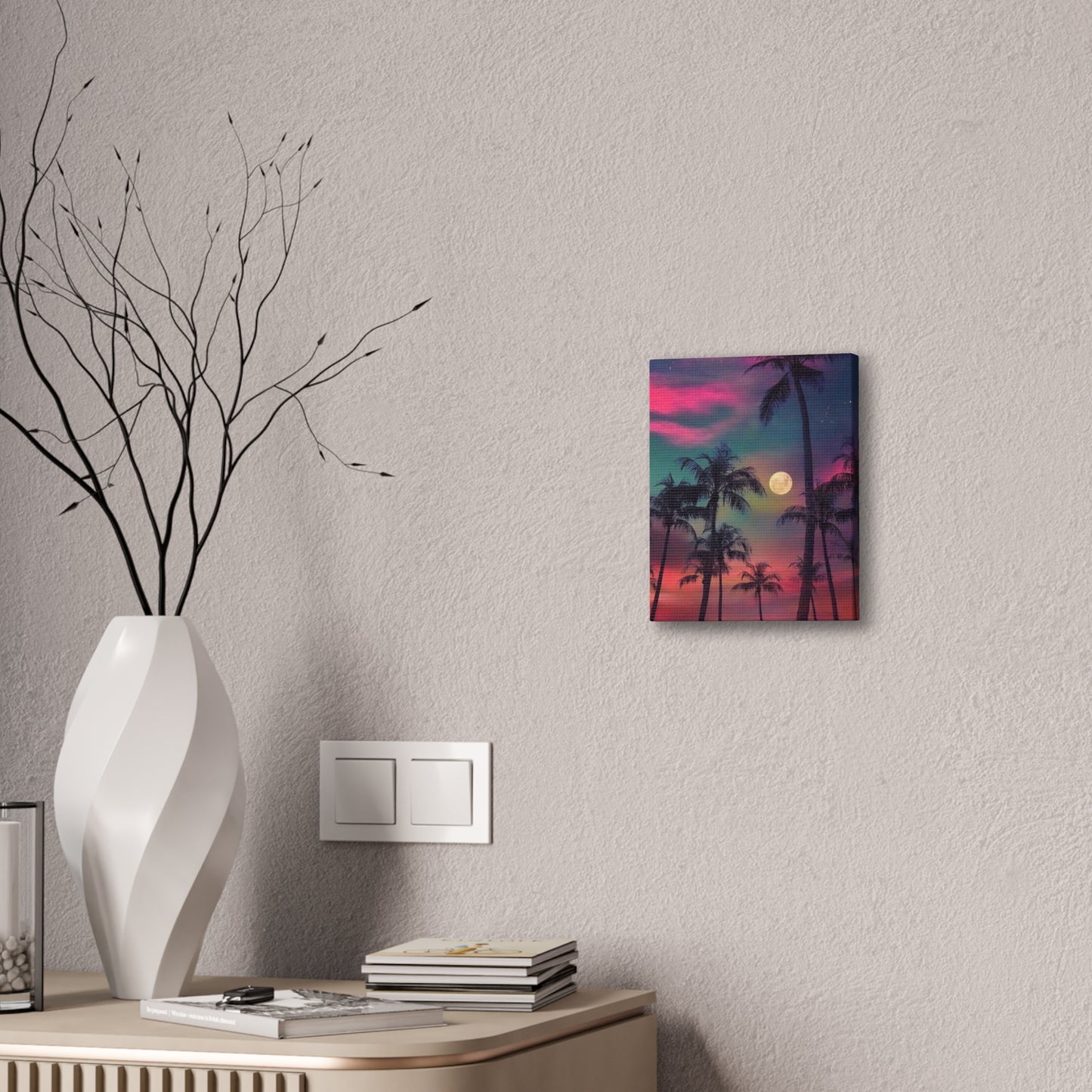 Moon Rise Palms - Canvas Stretched, 0.75"