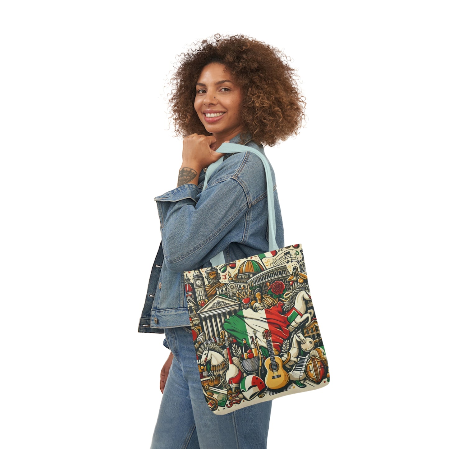 Italian Mural - Canvas Tote Bag, 5-Color Straps