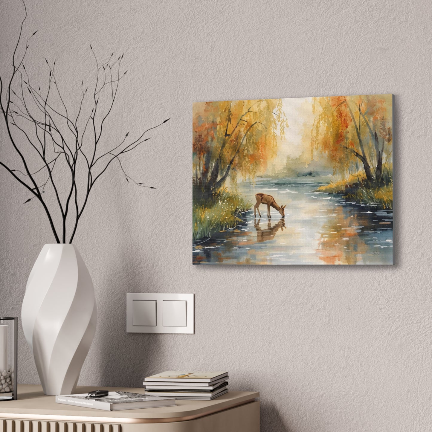 Deer Drinking - Canvas Stretched, 0.75" -  2026 Wall Art - Scenes