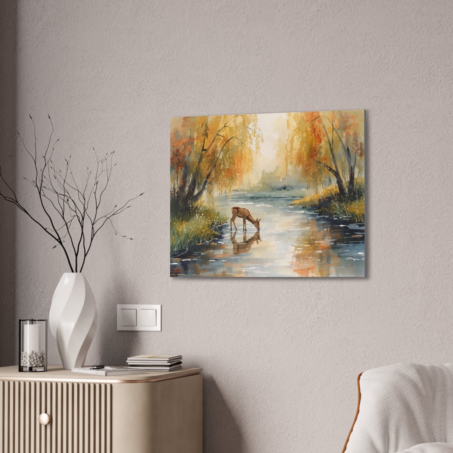 Deer Drinking - Canvas Stretched, 0.75" -  2026 Wall Art - Scenes