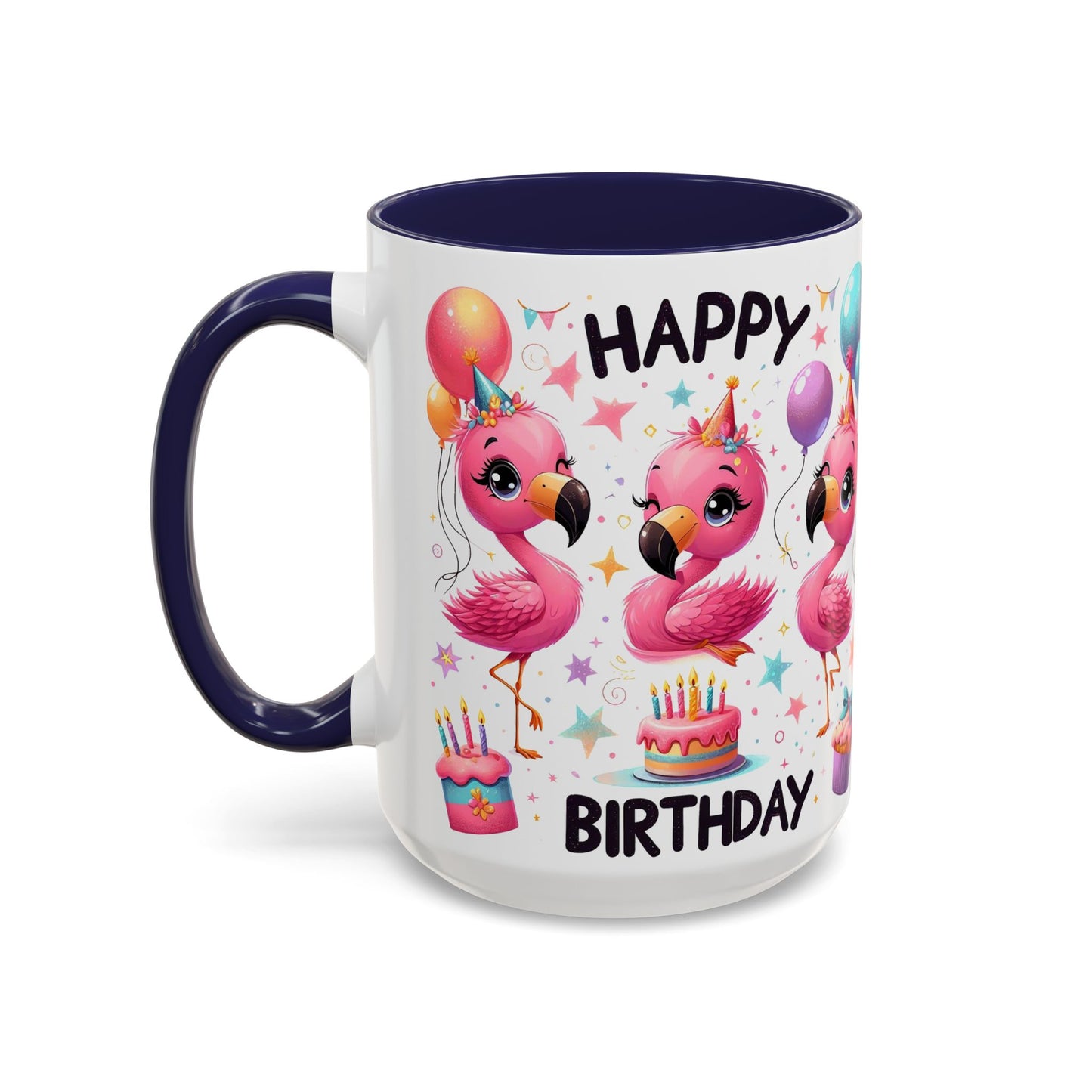 Happy Flamingo Birthday - Accent Coffee Mug (11, 15oz)