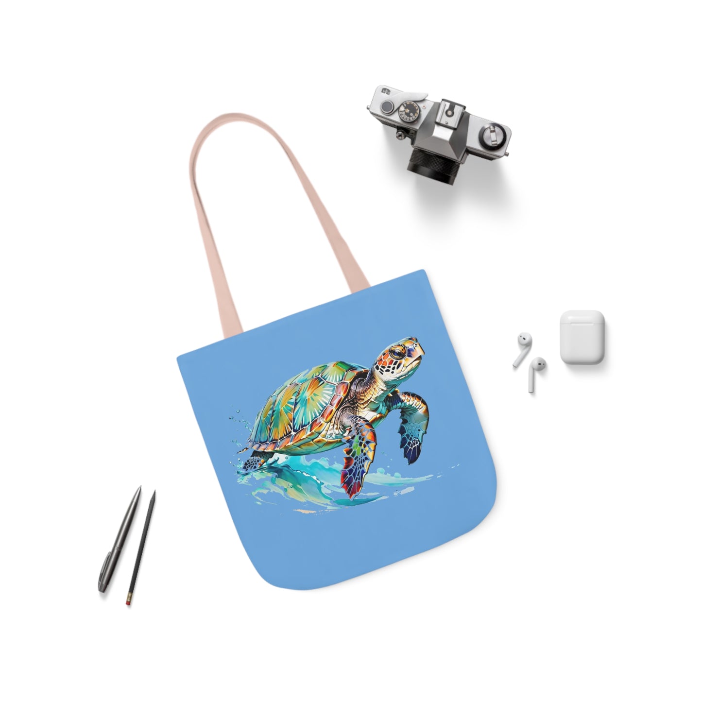 Turtle - Canvas Tote Bag, 5-Color Straps