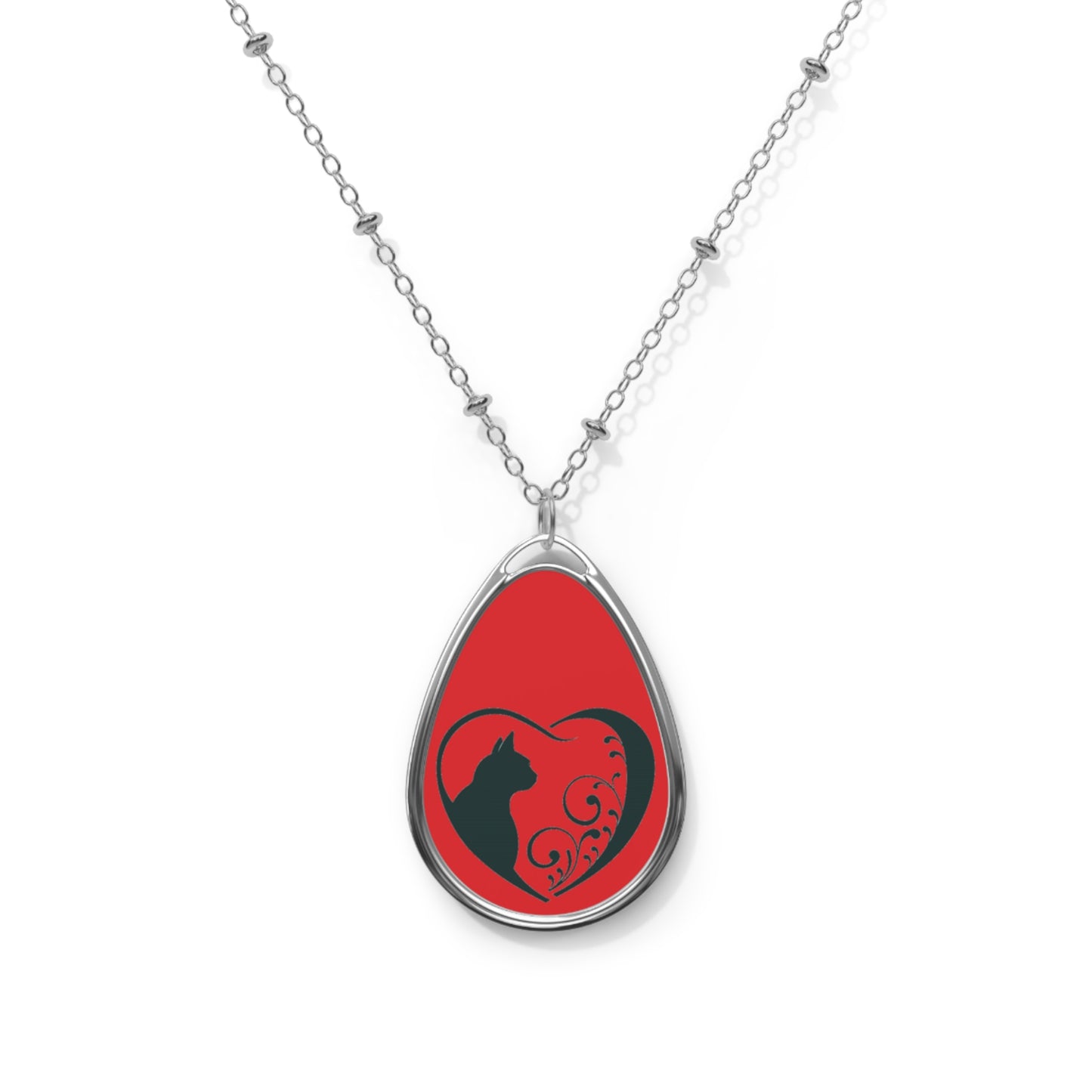 Cat love - Oval Necklace - Jewelry