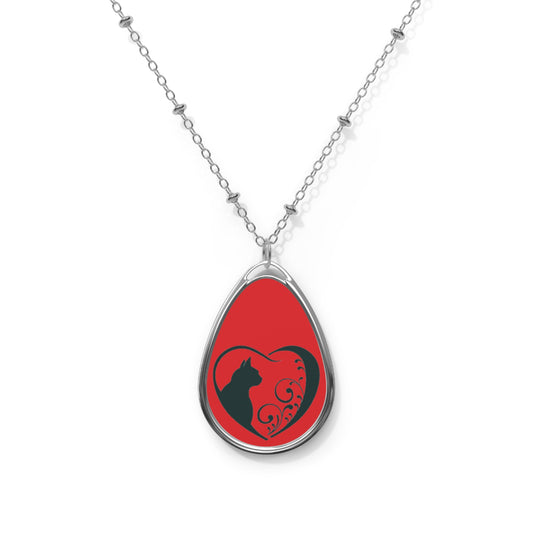 Cat love - Oval Necklace - Jewelry