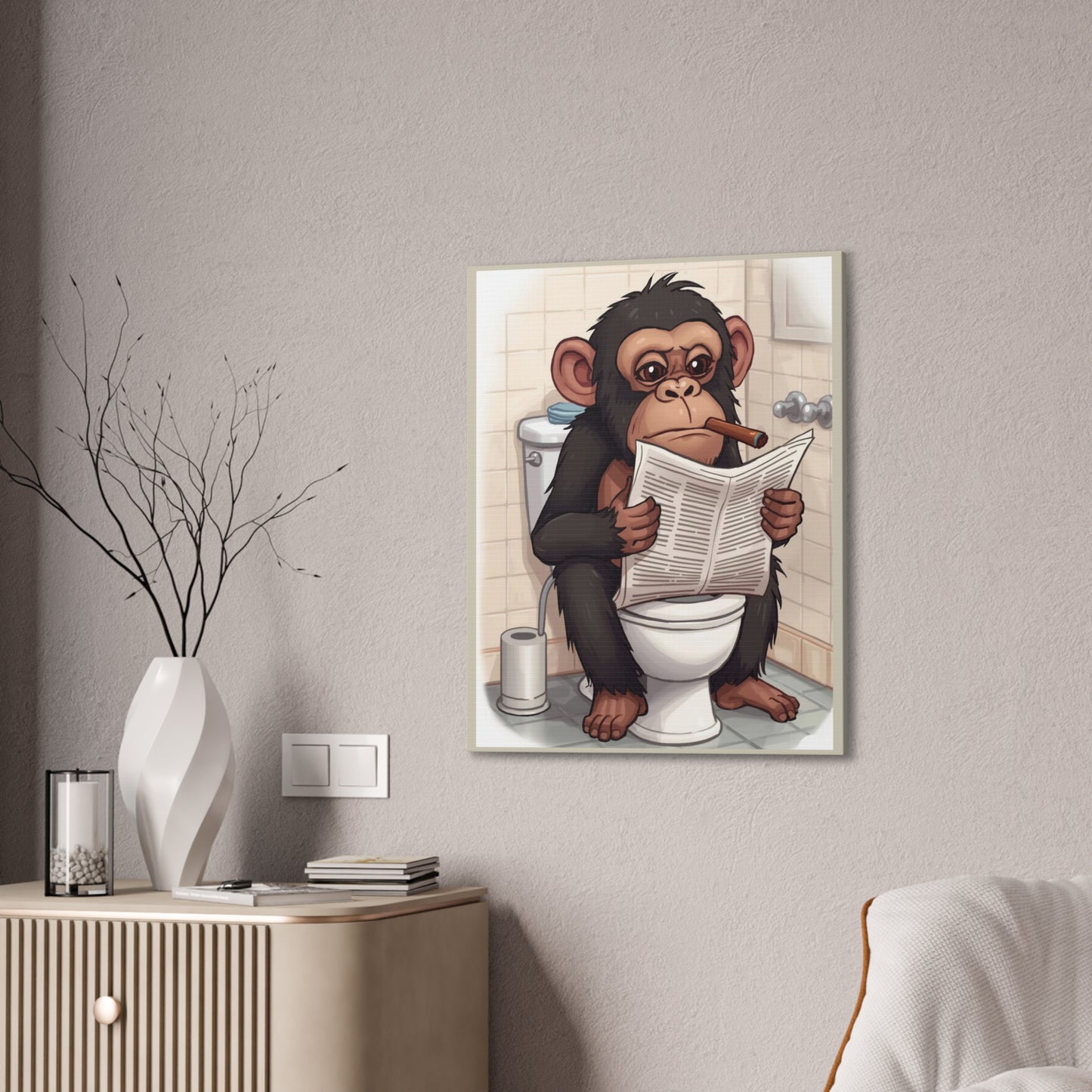 Chimp on the pot - Canvas Stretched, 0.75" - Wall Art 2026 - Bathroom Humor